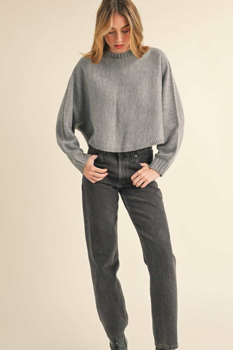 Mable Round Neck Dolman Sleeve Cropped Sweater - S. M. & Co.