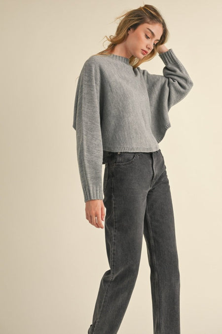 Mable Round Neck Dolman Sleeve Cropped Sweater - S. M. & Co.