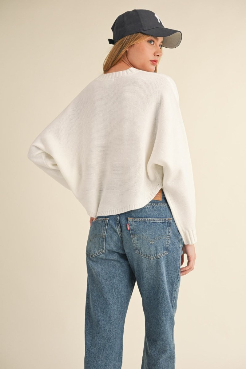 Mable Round Neck Dolman Sleeve Cropped Sweater - S. M. & Co.