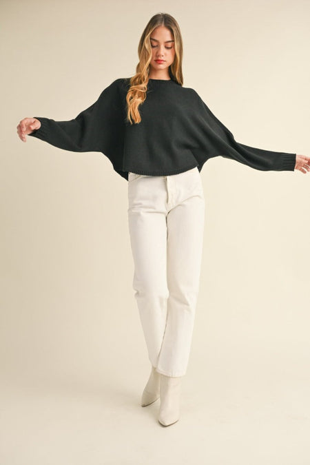 Mable Round Neck Dolman Sleeve Cropped Sweater - S. M. & Co.