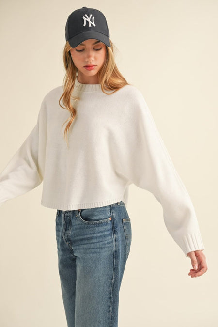 Mable Round Neck Dolman Sleeve Cropped Sweater - S. M. & Co.