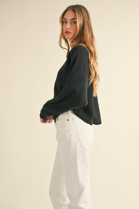 Mable Round Neck Dolman Sleeve Cropped Sweater - S. M. & Co.