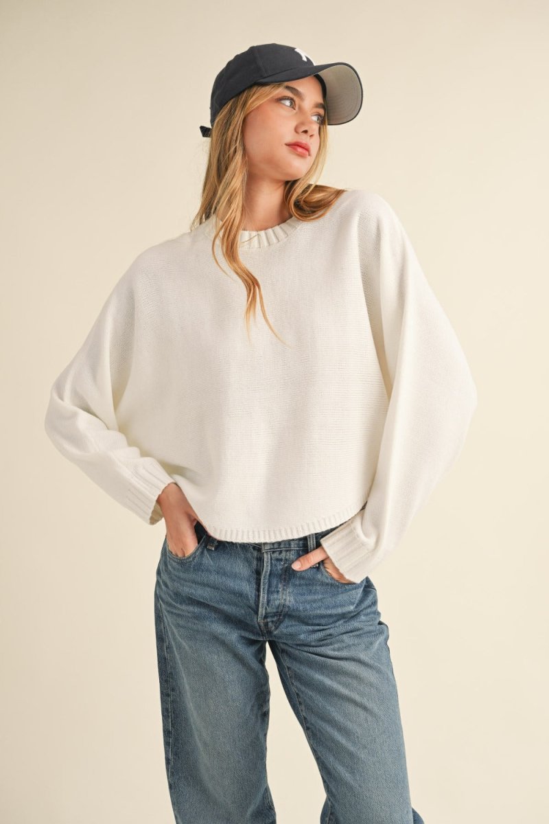 Mable Round Neck Dolman Sleeve Cropped Sweater - S. M. & Co.