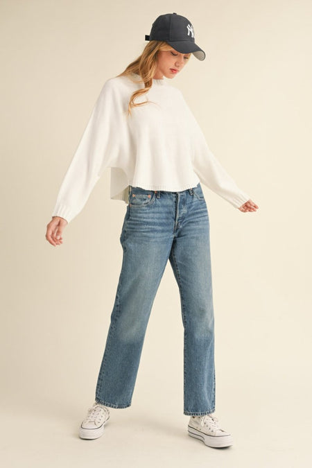 Mable Round Neck Dolman Sleeve Cropped Sweater - S. M. & Co.