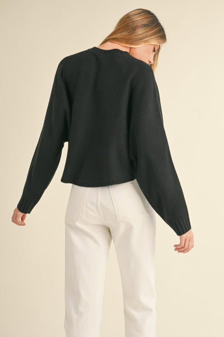 Mable Round Neck Dolman Sleeve Cropped Sweater - S. M. & Co.