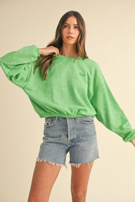 Mable Round Neck Letter Embroidery Crop Sweatshirt - S. M. & Co.