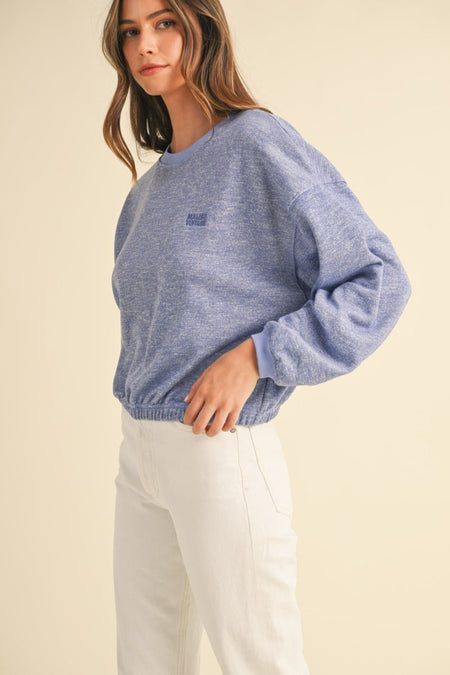 Mable Round Neck Letter Embroidery Crop Sweatshirt - S. M. & Co.