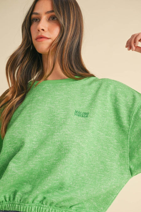 Mable Round Neck Letter Embroidery Crop Sweatshirt - S. M. & Co.