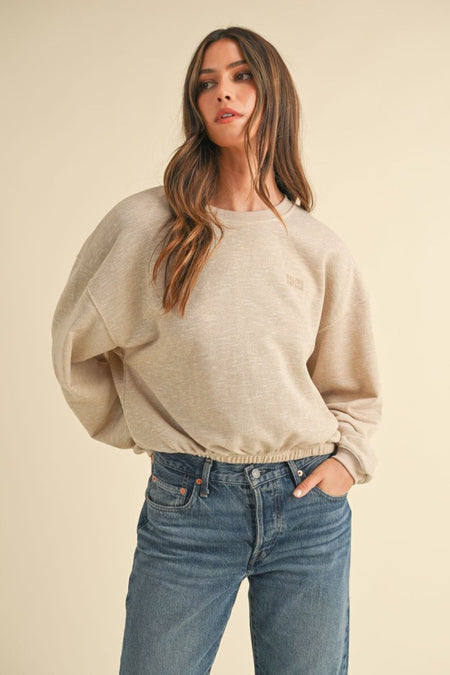 Mable Round Neck Letter Embroidery Crop Sweatshirt - S. M. & Co.