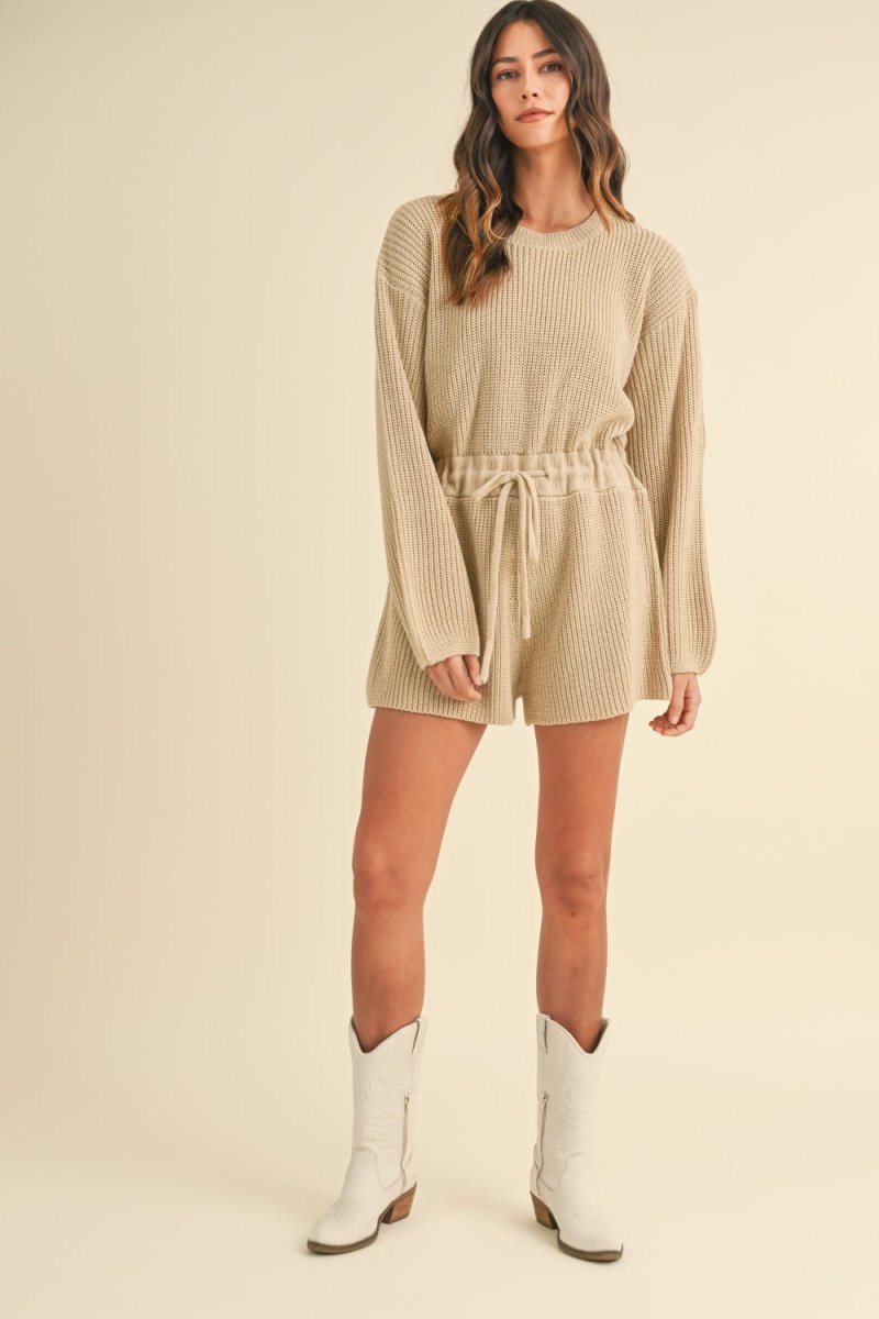 MABLE Round Neck Long Sleeve Sweater Romper - S. M. & Co.