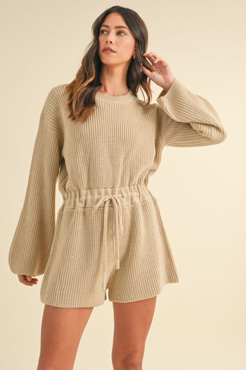 MABLE Round Neck Long Sleeve Sweater Romper - S. M. & Co.