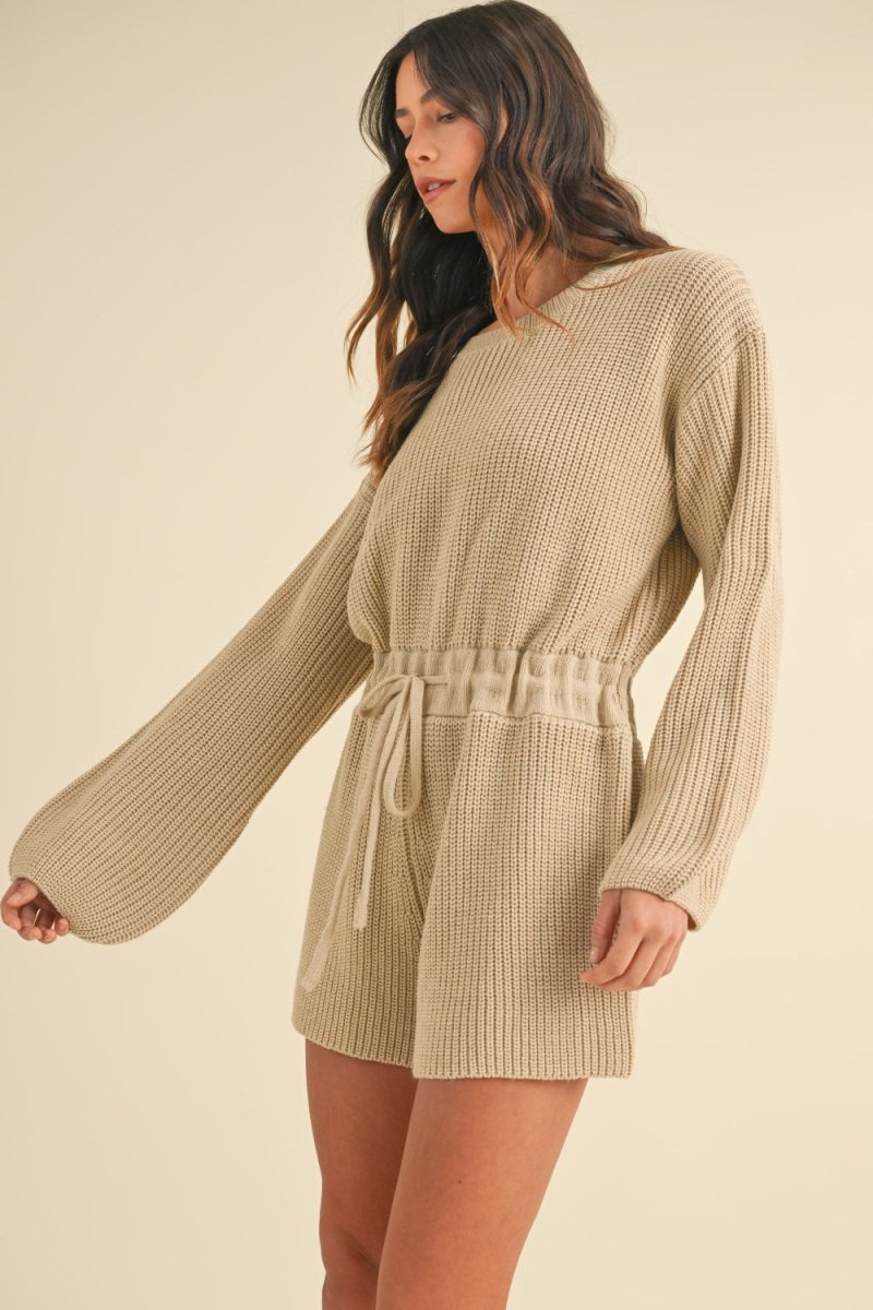 MABLE Round Neck Long Sleeve Sweater Romper - S. M. & Co.