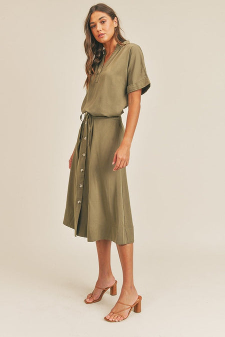 MABLE Short Sleeve Top and Button Down Midi Skirt Set - S. M. & Co.