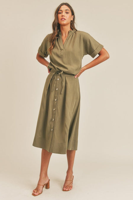 MABLE Short Sleeve Top and Button Down Midi Skirt Set - S. M. & Co.