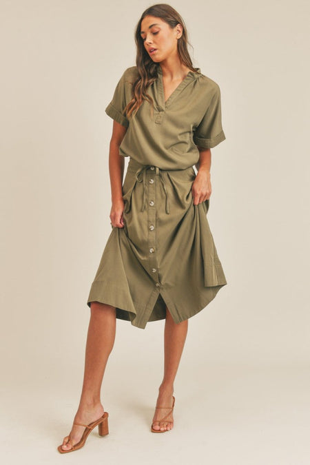 MABLE Short Sleeve Top and Button Down Midi Skirt Set - S. M. & Co.