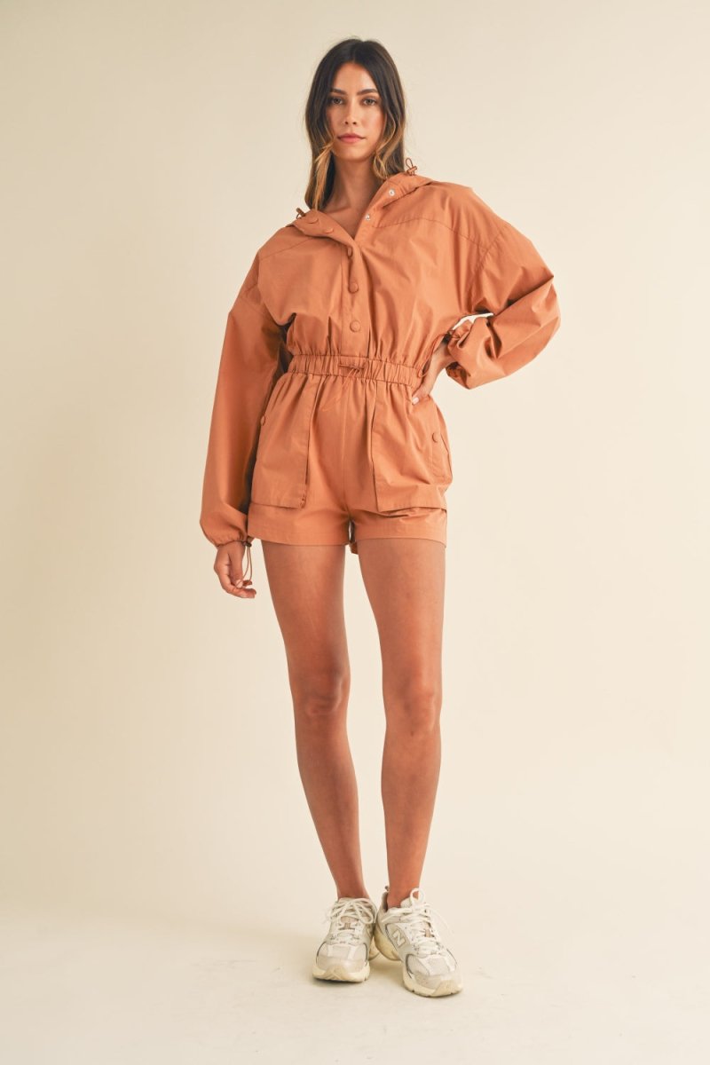 Mable Snap Down Long Sleeve Hooded Romper - S. M. & Co.