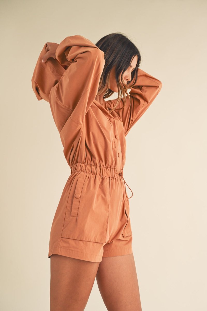 Mable Snap Down Long Sleeve Hooded Romper - S. M. & Co.