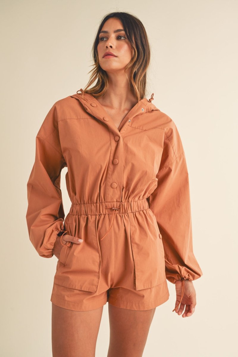 Mable Snap Down Long Sleeve Hooded Romper - S. M. & Co.