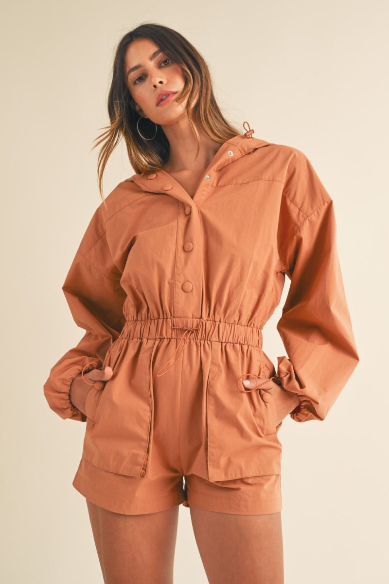 Mable Snap Down Long Sleeve Hooded Romper - S. M. & Co.