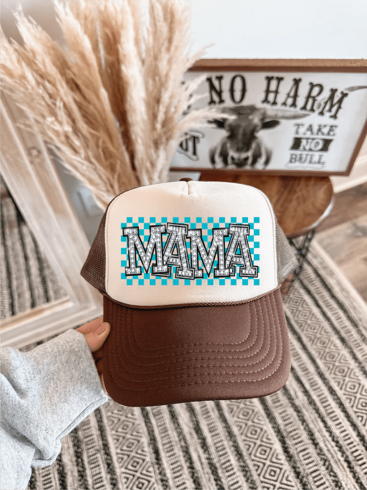 MAMA FAUX Rhinestone DTF Printed Hat - S. M. & Co.