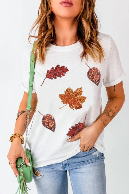 Maple Leaf Round Neck Short Sleeve T-Shirt - S. M. & Co.