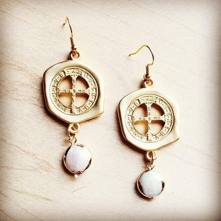 Matte Gold Earrings with Freshwater Pearl Dangle - S. M. & Co.