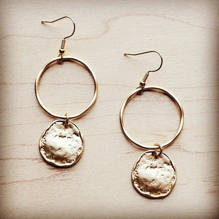 Matte Gold Hoop Earrings with Coin Dangle - S. M. & Co.