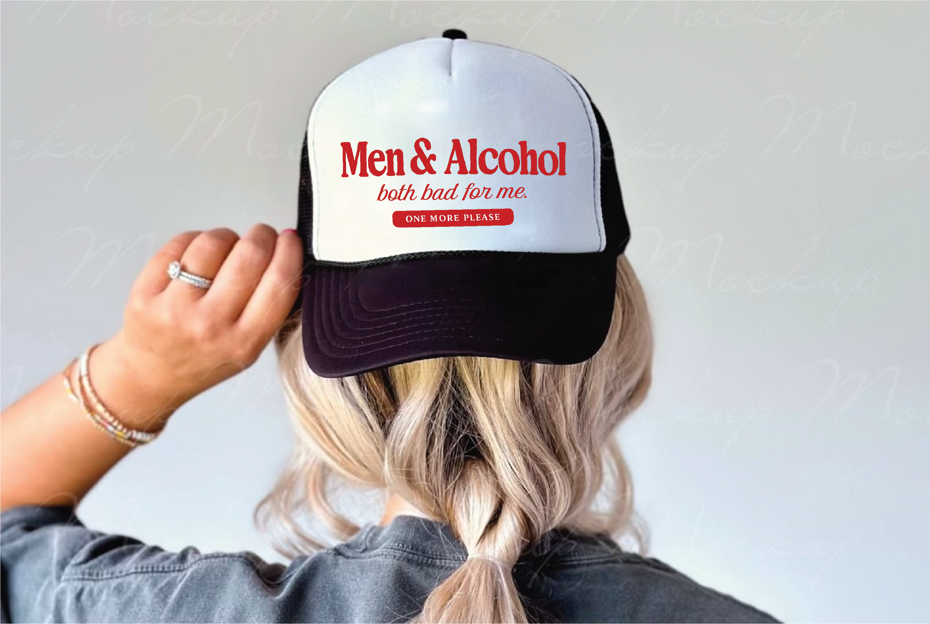 Men and Alcohol - UNISEX BLACK AND WHITE Trucker Hat