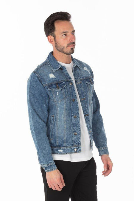 Men's Denim Jacket with Distressed - S. M. & Co.