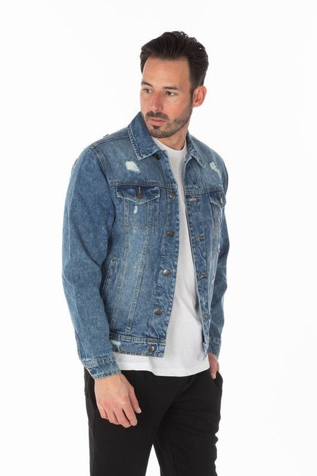 Men's Denim Jacket with Distressed - S. M. & Co.