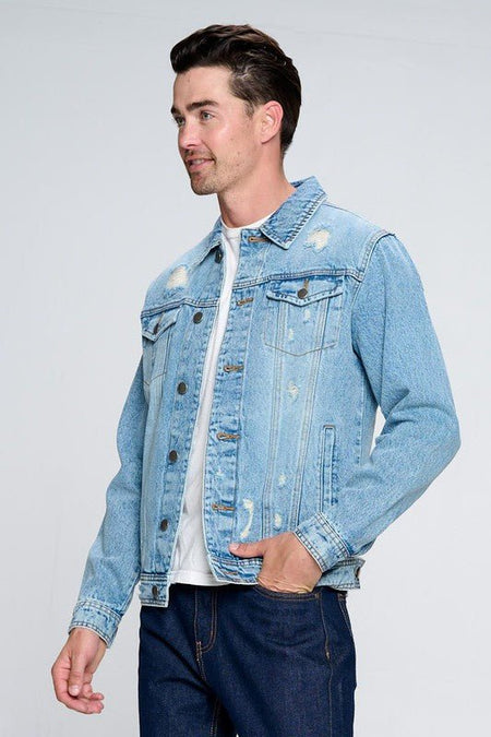 Men's Denim Jacket with Distressed - S. M. & Co.