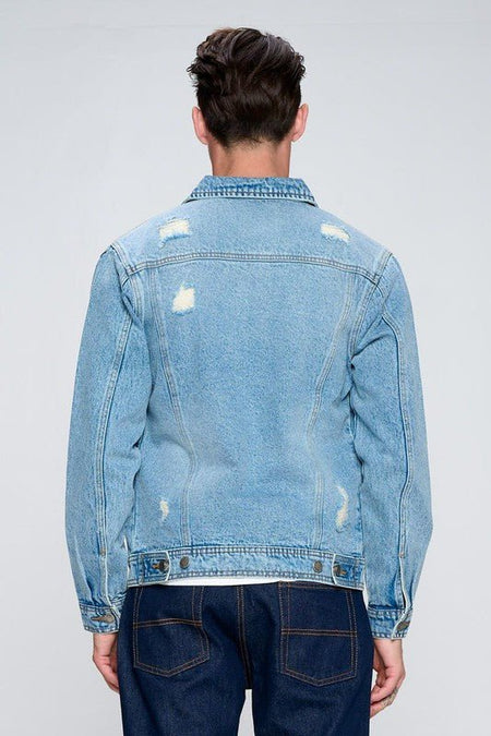 Men's Denim Jacket with Distressed - S. M. & Co.