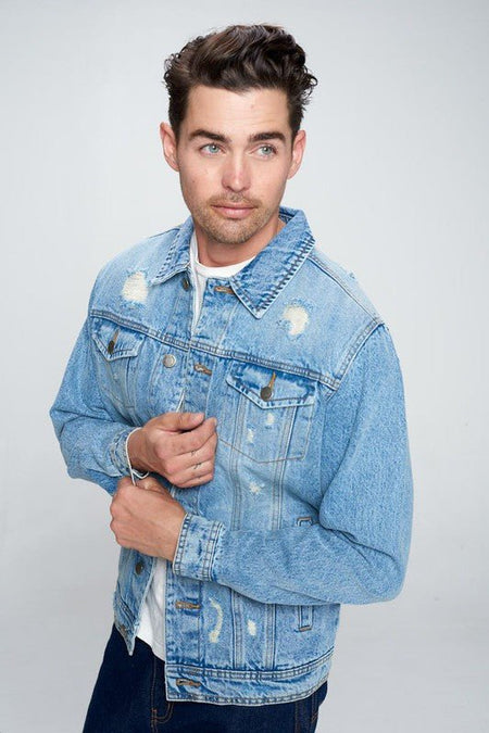 Men's Denim Jacket with Distressed - S. M. & Co.