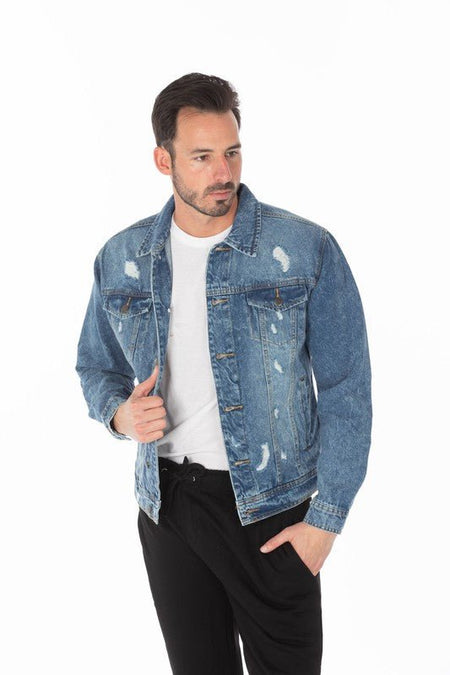 Men's Denim Jacket with Distressed - S. M. & Co.