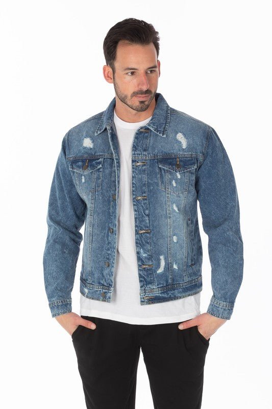 Men's Denim Jacket with Distressed - S. M. & Co.