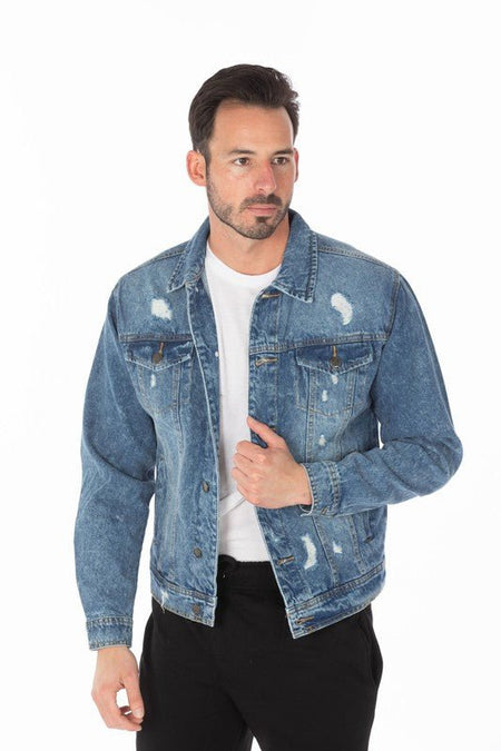 Men's Denim Jacket with Distressed - S. M. & Co.