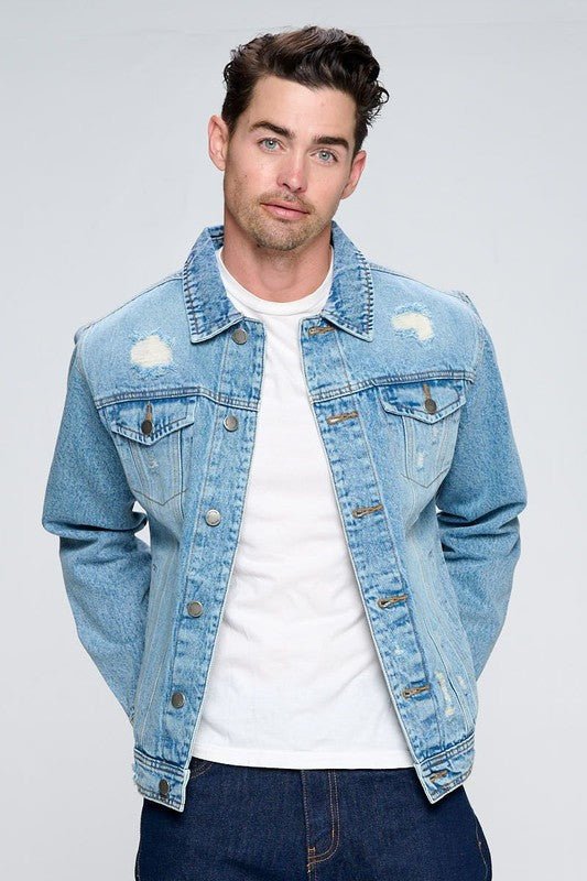 Men's Denim Jacket with Distressed - S. M. & Co.