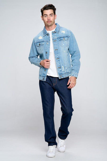 Men's Denim Jacket with Distressed - S. M. & Co.