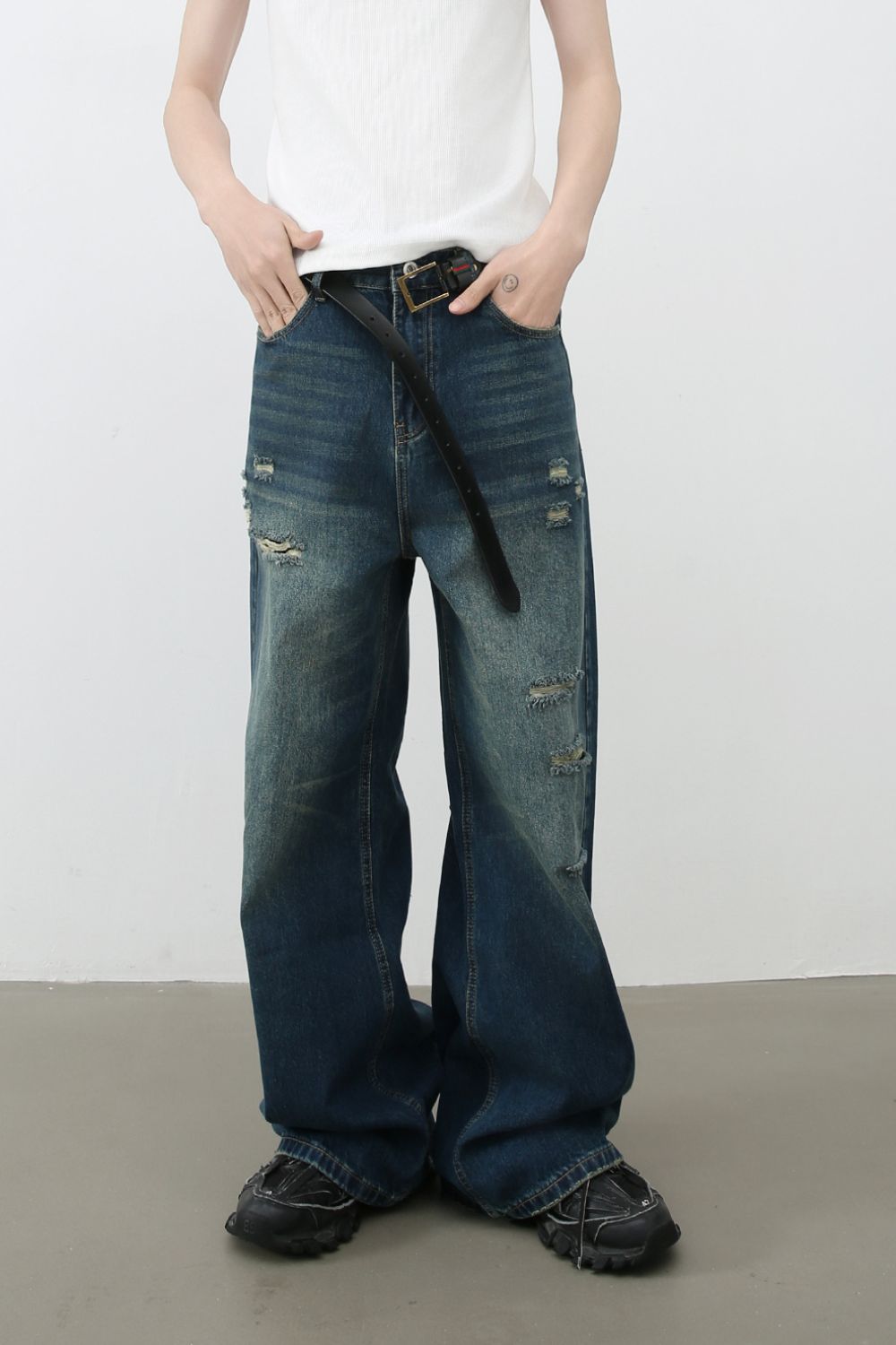 Men's Distressed Wide Leg Jeans - S. M. & Co.