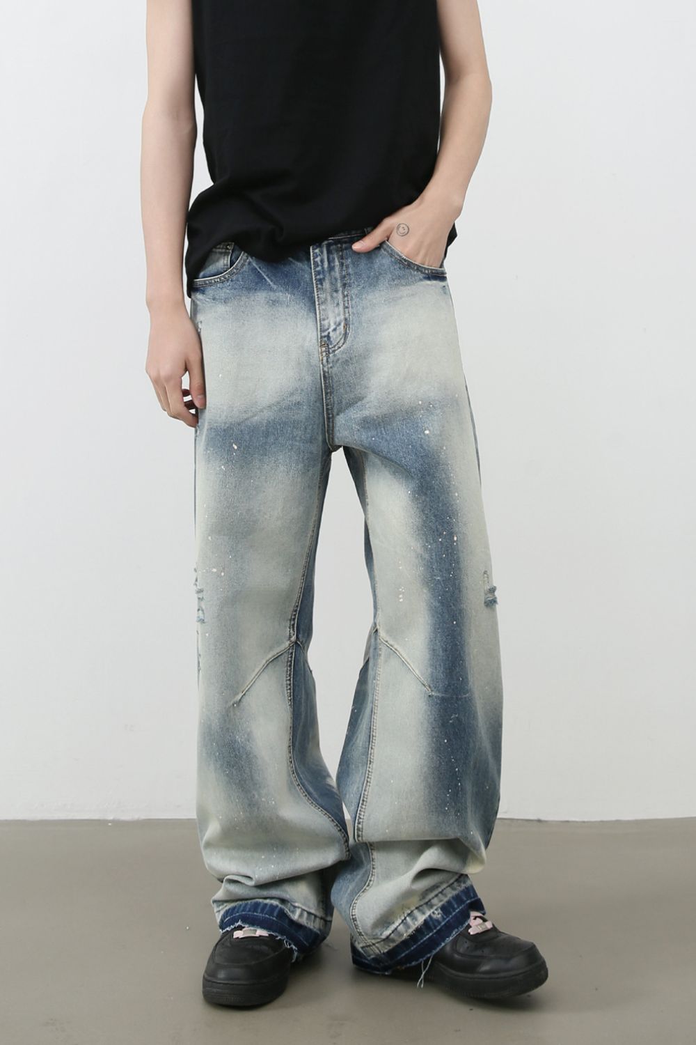 Men's Distressed Wide Leg Jeans - S. M. & Co.