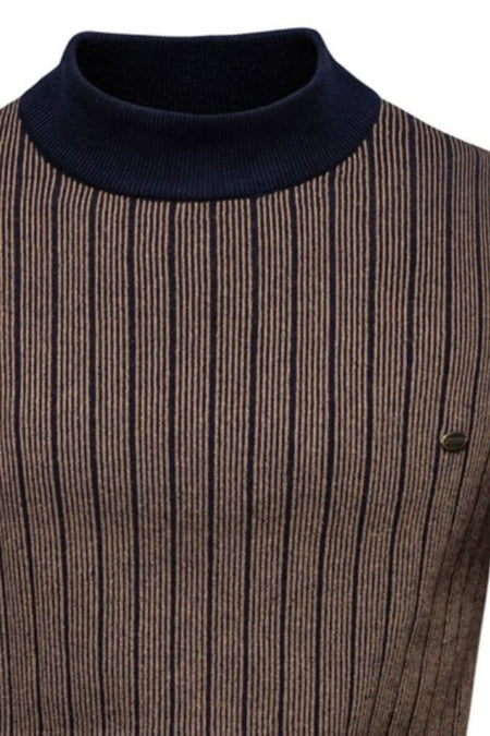 Men's Mock Neck Contrast Striped Sweater - S. M. & Co.