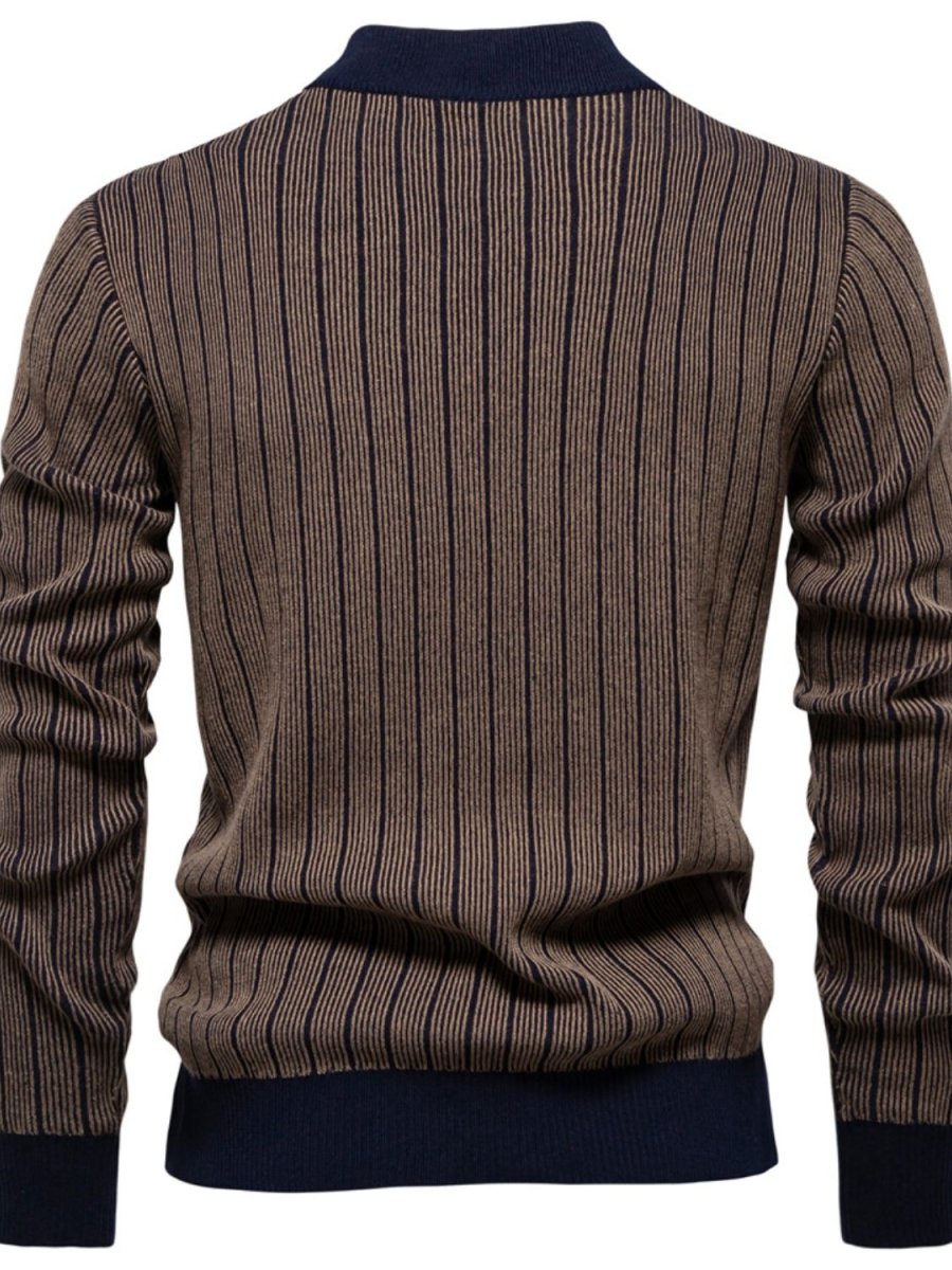 Men's Mock Neck Contrast Striped Sweater - S. M. & Co.