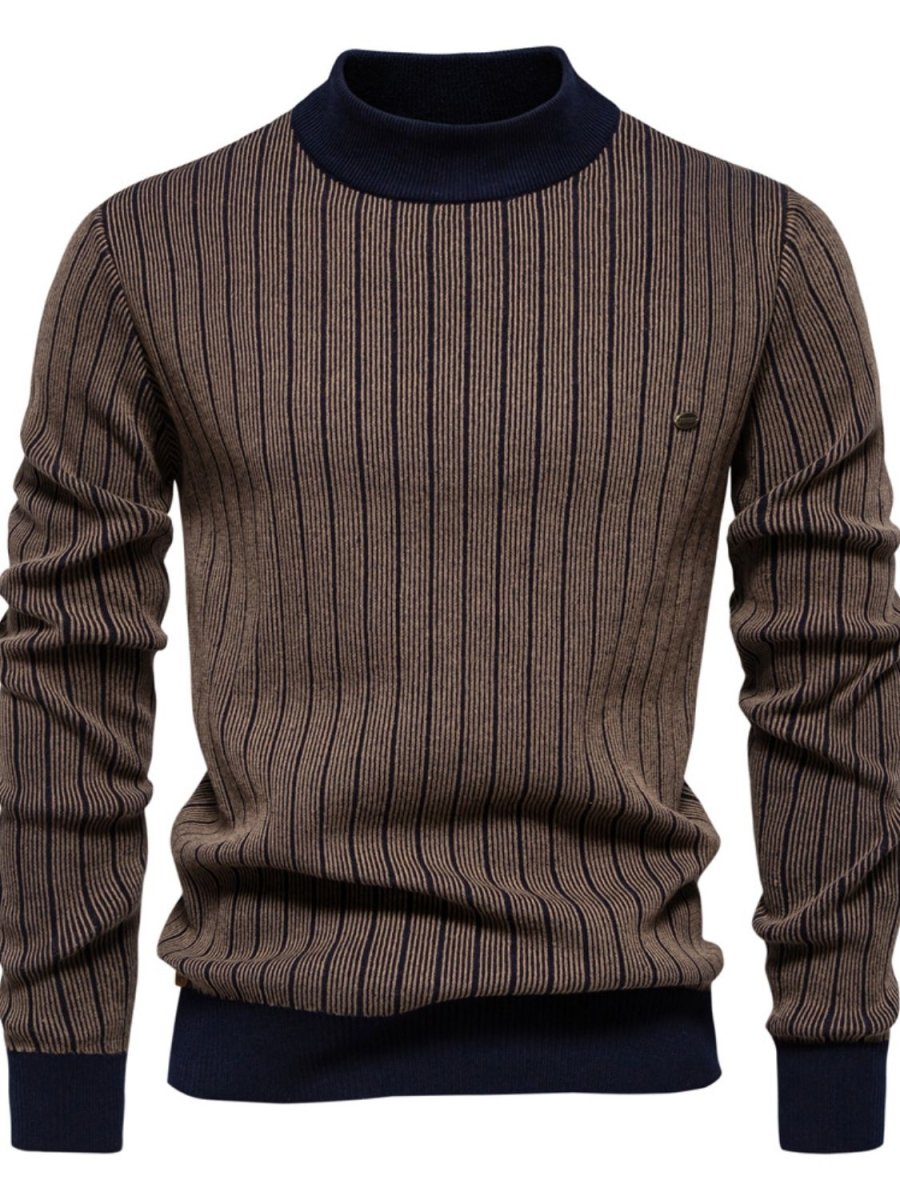 Men's Mock Neck Contrast Striped Sweater - S. M. & Co.