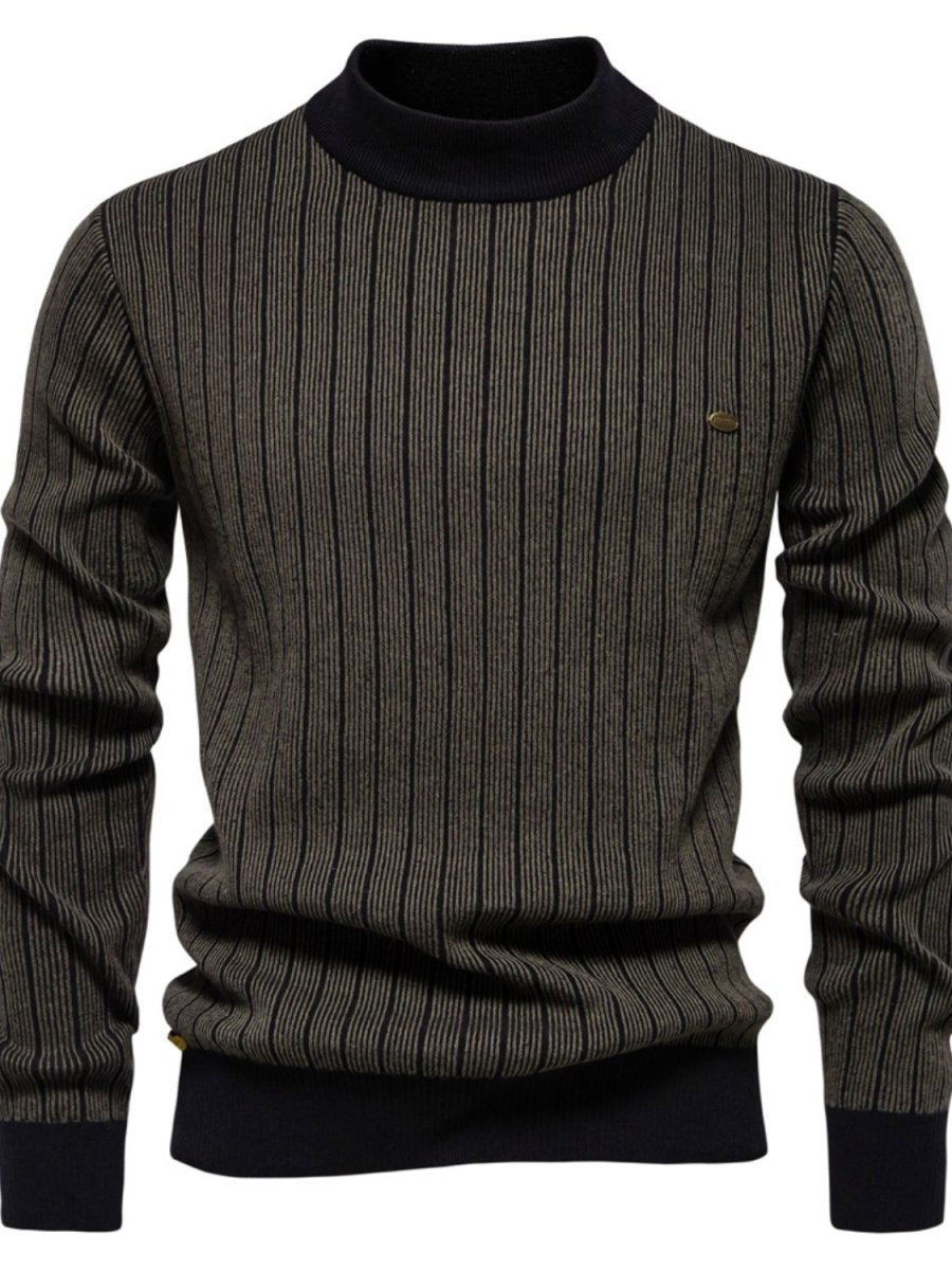 Men's Mock Neck Contrast Striped Sweater - S. M. & Co.