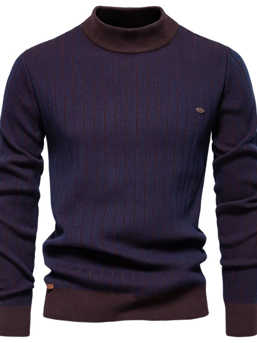 Men's Mock Neck Contrast Striped Sweater - S. M. & Co.