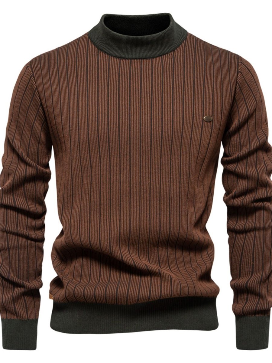 Men's Mock Neck Contrast Striped Sweater - S. M. & Co.