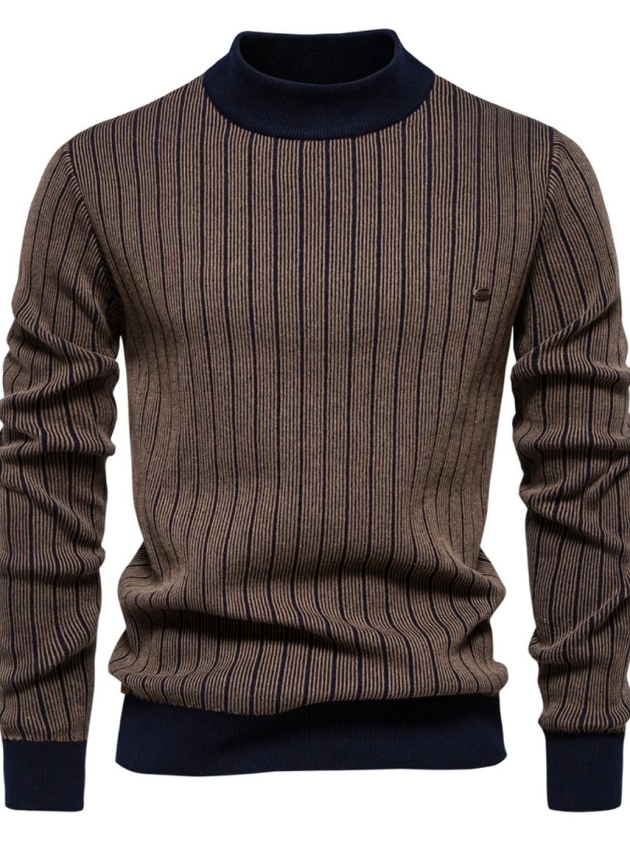 Men's Mock Neck Contrast Striped Sweater - S. M. & Co.