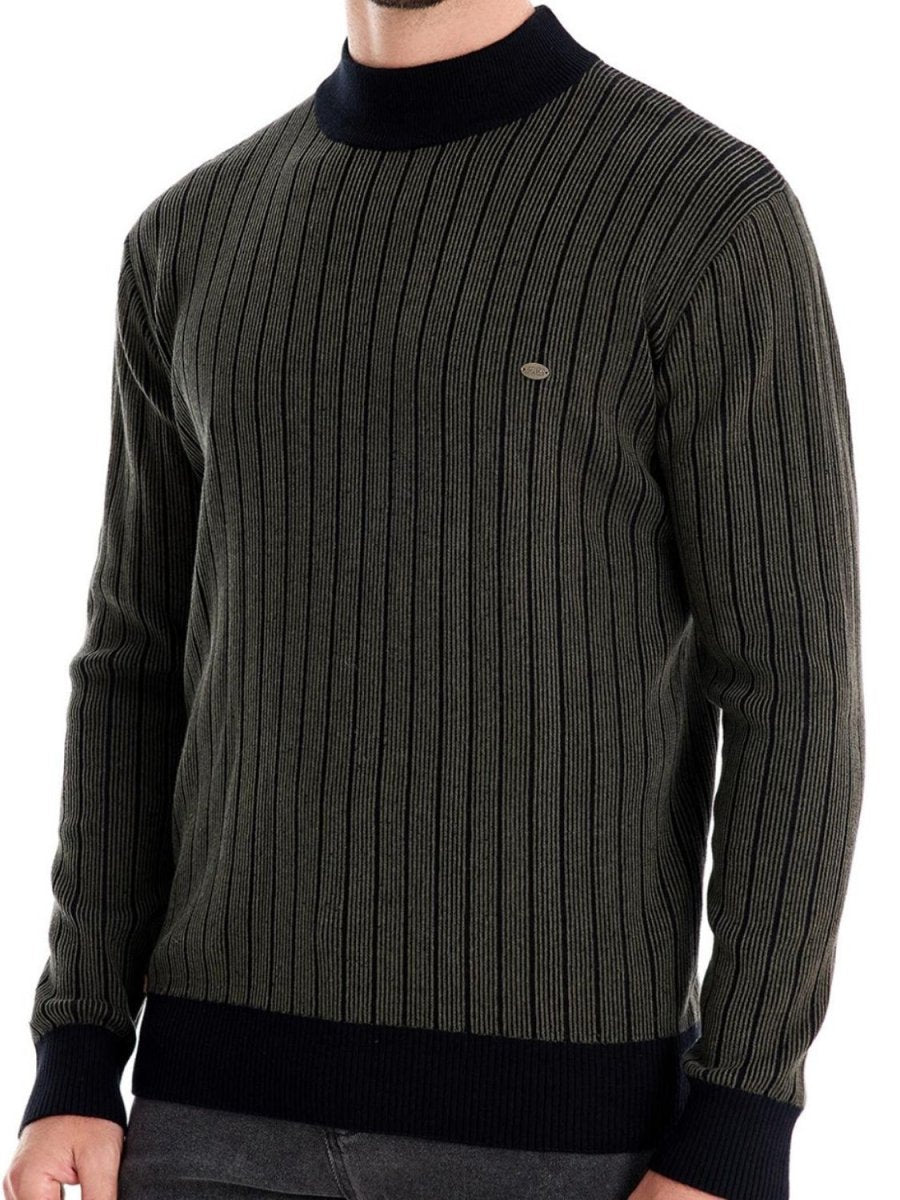 Men's Mock Neck Contrast Striped Sweater - S. M. & Co.