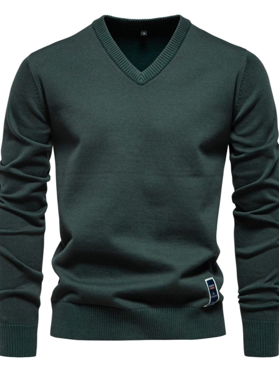 Men's Ribbed Hem V - Neck Long Sleeve Sweater - S. M. & Co.