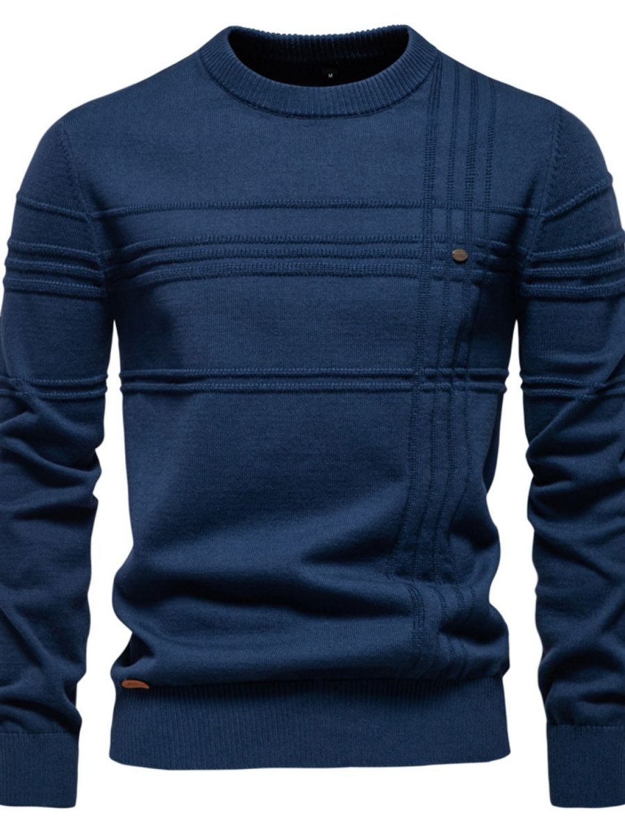 Men's Round Neck Striped Sweater - S. M. & Co.